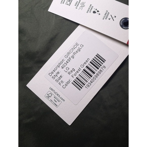 NWT Untuckit Gironde Shirt Button Down Collared Green Nylon Spandex Men SZ L - Picture 2 of 8